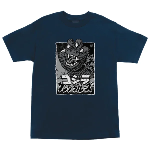 SANTA CRUZ X GODZILLA hard front HEAVYWEIGHT T-SHIRT Navy