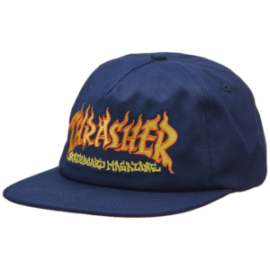 THRASHER CAP FIRE LOGO SNAPBACK NAVY