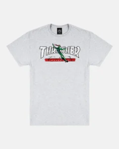 THRASHER RED CURB BY LSD WORLDPEACE T-SHIRT (ASH GREY)